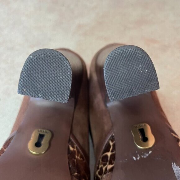 Fossil Giraffe Print Suede Faux Fur T-Strap Heels - Picture 14 of 16
